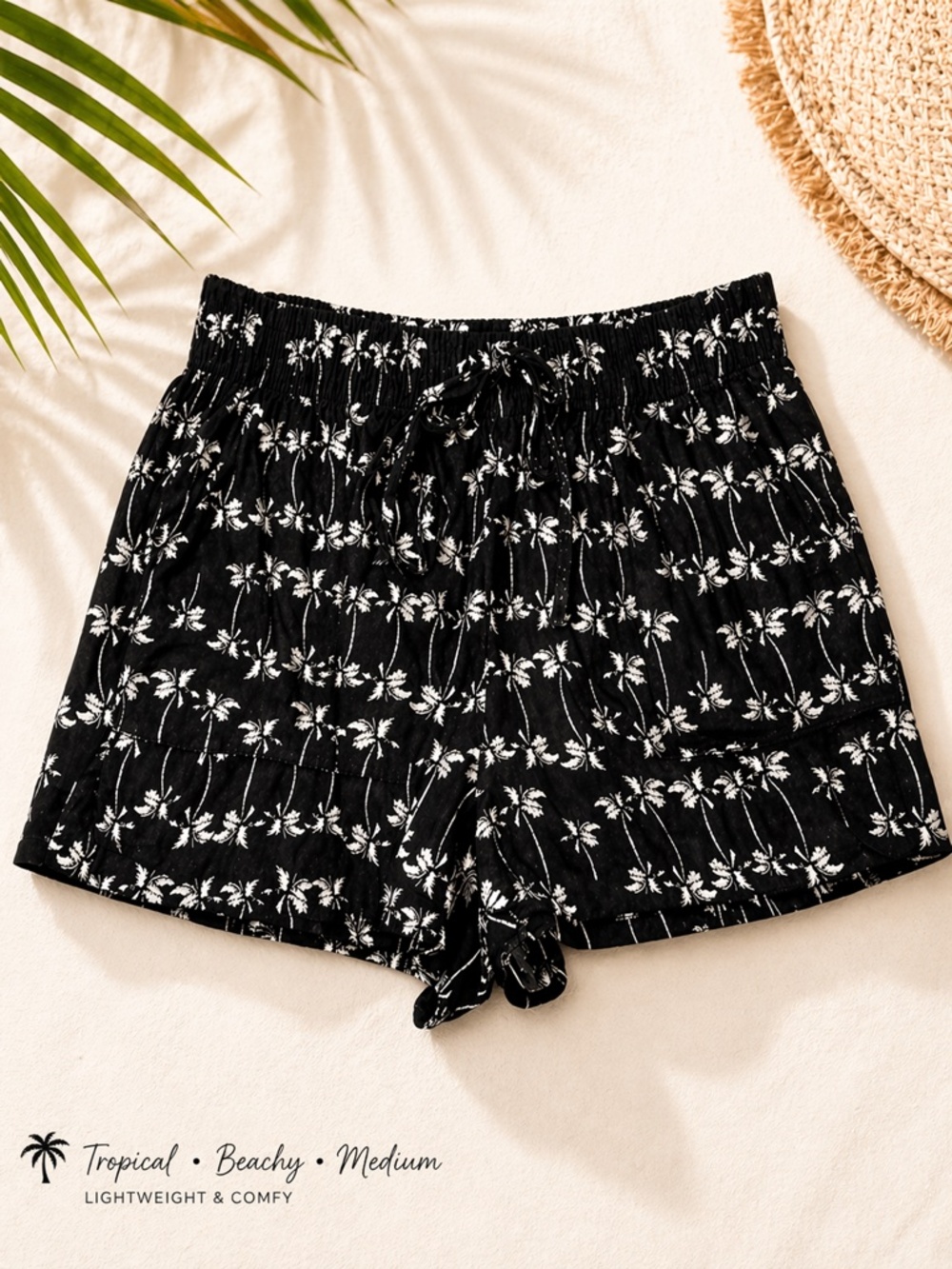 Joe B Palm Print Shorts Medium Black White Tropical